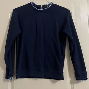 J. Crew Navy Top with Striped Ruffle